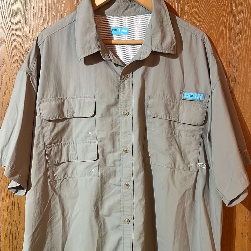 Tuna Grey Short Sleeve Button-Up Shirt Fishing